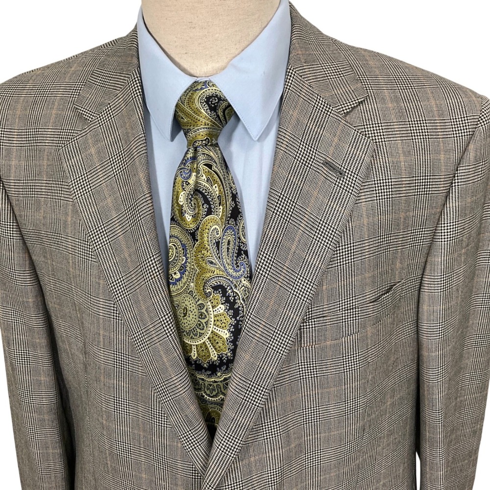 Coppley Blazer Mens Brown 46T Blazer Black Houndstooth Plaid Bocelli 2111 Jacket
